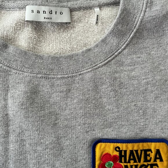 Sandro Paris Sz S Mens Have A Nice Day Patch Sweatshirt - Picture 7 of 7